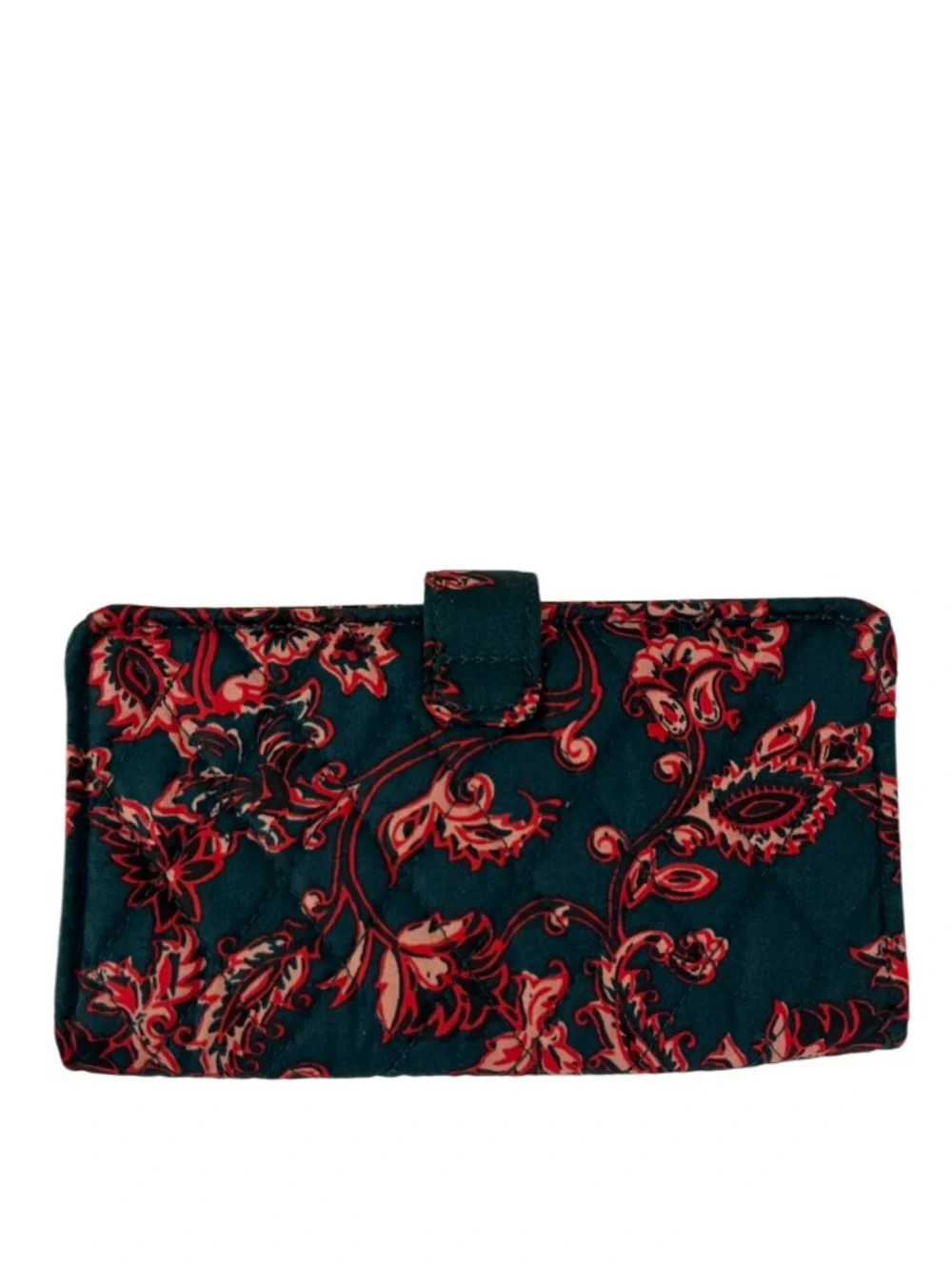 NWT Vera Bradley Floral Quilted Phone Wallet Removable Wristlet Strap Green Red